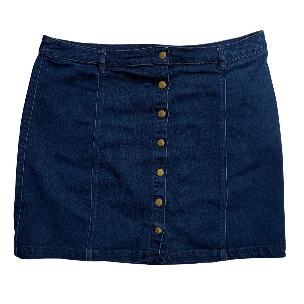 Dark Wash Denim Mini Skirt Button Front Women Size Large Forever 21